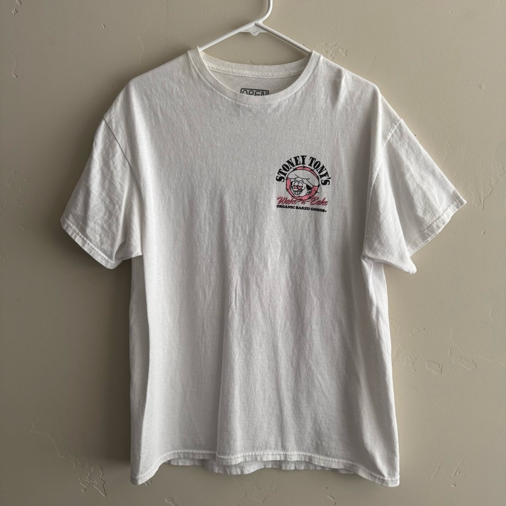 Stoney Tony’s Wake n Bake T Shirt - White Large Double Sided